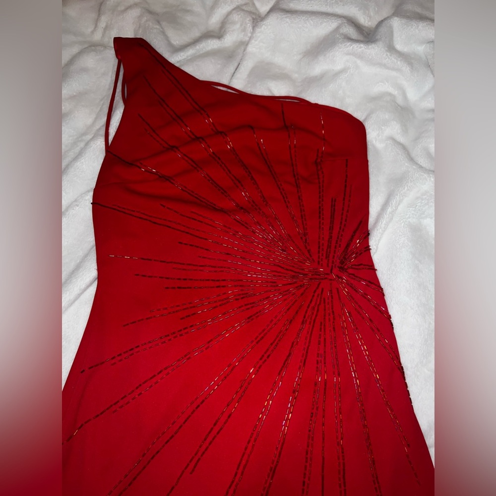 Niki Lavis One Shoulder Red Beaded Gown